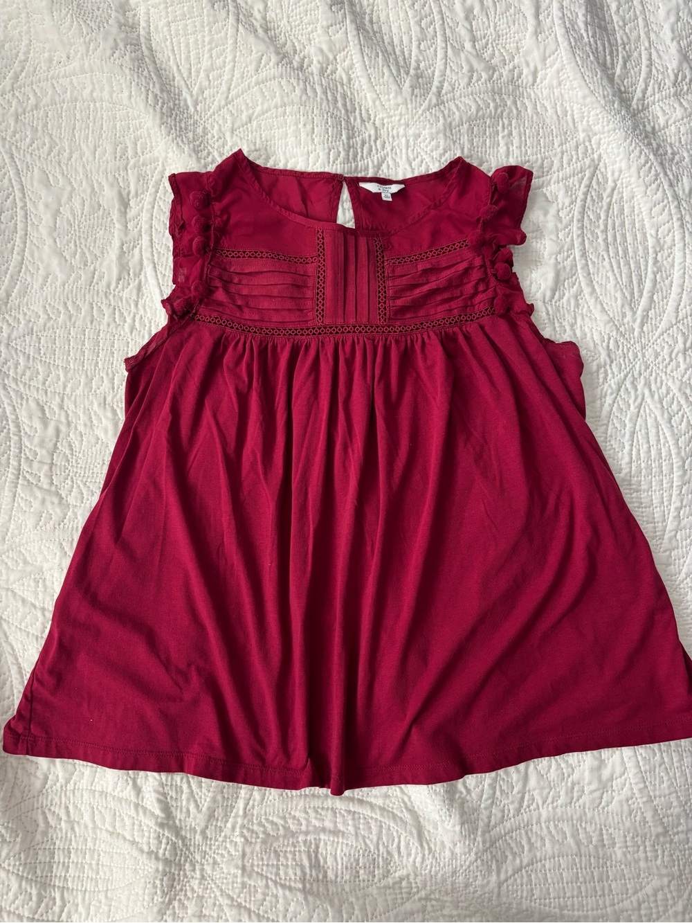 Crown & Ivy Cranberry Pom-Pom Trim Sleeveless Tunic Top XL